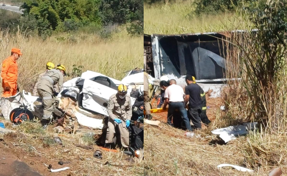Caminhão atropela carro parado para romeiros na GO-080 e duas pessoas morrem, em Nerópolis