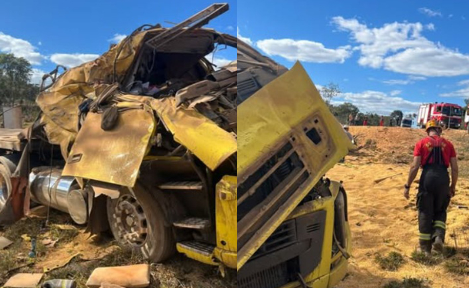 Motorista fica gravemente ferido após caminhão capotar na BR-414 em Niquelândia